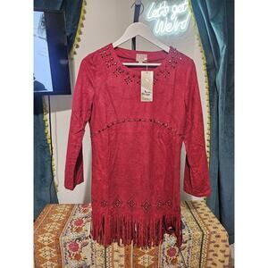 Neslay Design Red Fringe Dress with Stud Details
